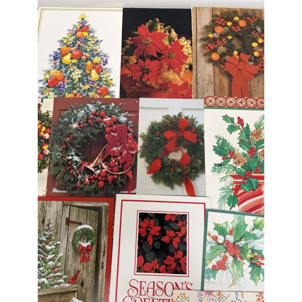 Vintage Christmas Cards Fronts ONLY Greenery Trees Wreaths Scrapbook Crafts 50+